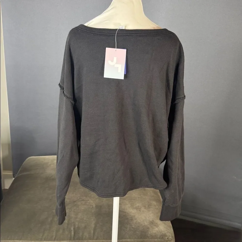 Women’s Joy Lab Black Cinch Front V-Neck Long Sleeve Casual Sweater Size L NWT